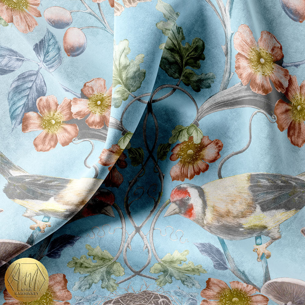 Wild Hedgerow Blackbird's Egg Fabric (Linen and Velvet)