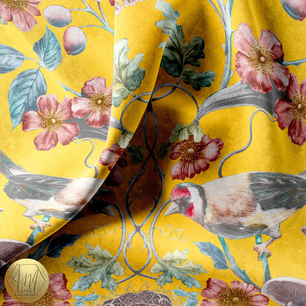 Wild Hedgerow Goldfinch Fabric SAMPLE