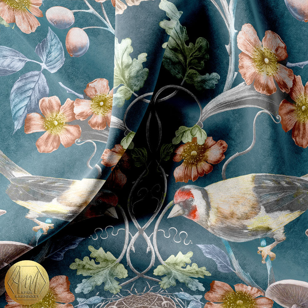 Wild Hedgerow Raven's Wing Fabric (Linen and Velvet)
