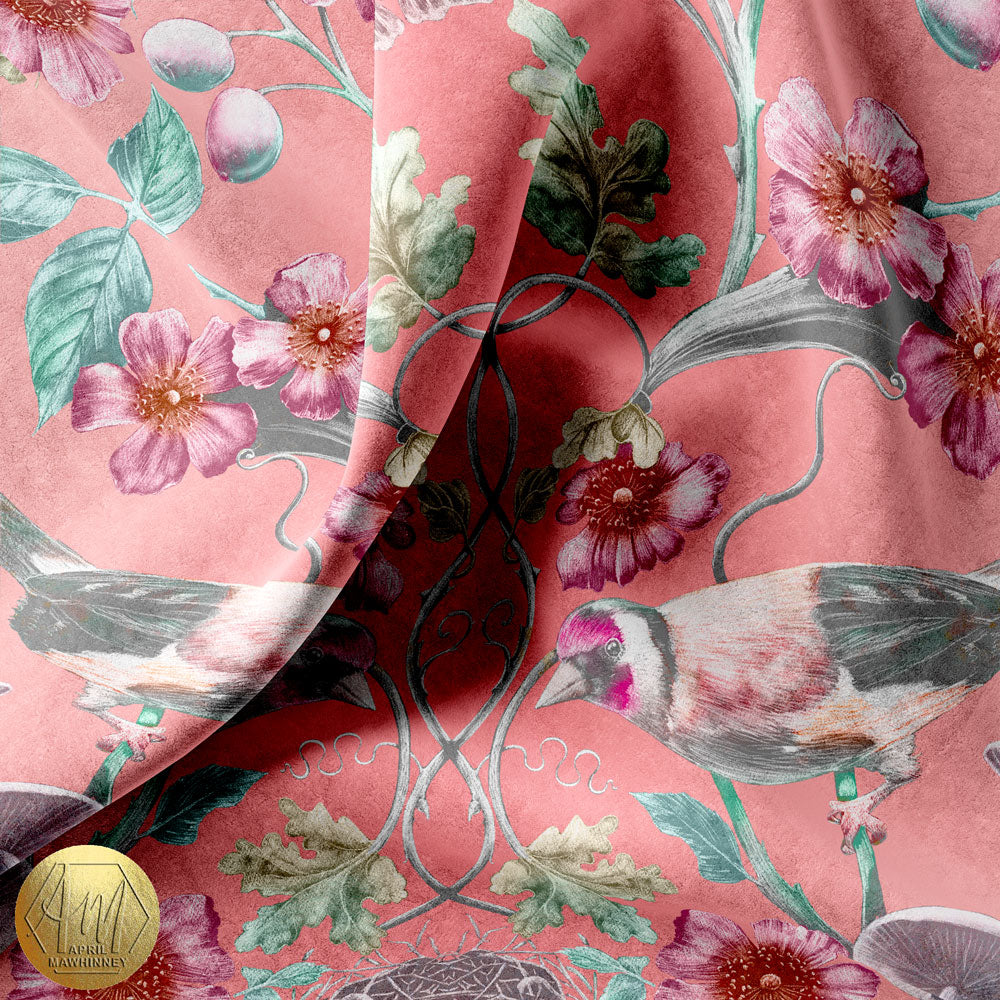 Wild Hedgerow Pink Waxcap Fabric (Linen and Velvet)