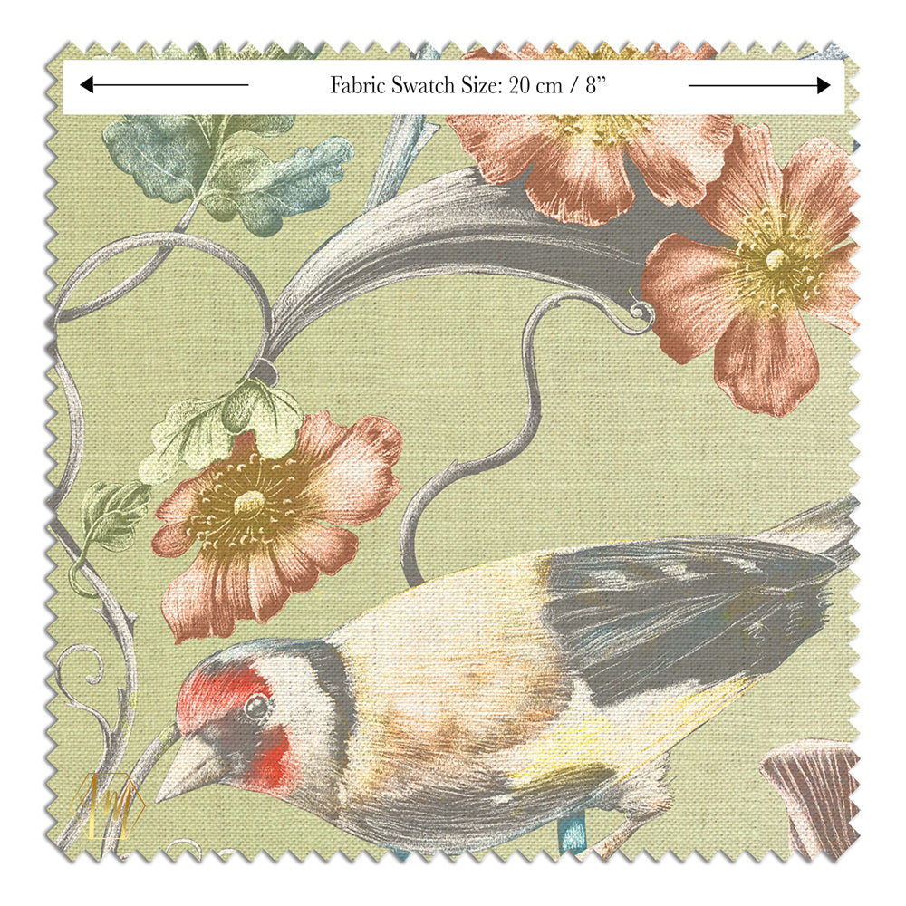 Wild Hedgerow Greenfinch Fabric (Linen and Velvet)