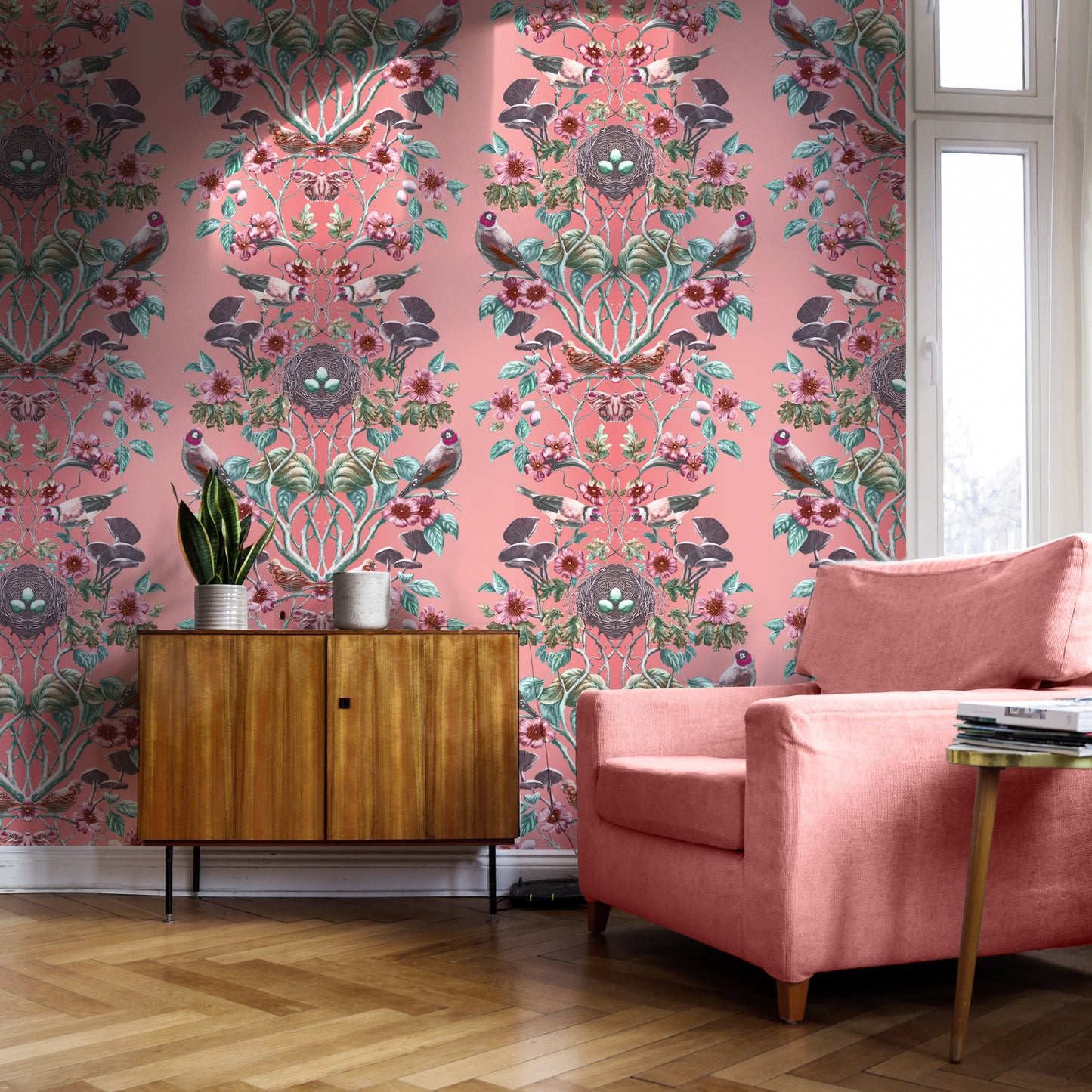 Wild Hedgerow Pink Waxcap Wallpaper A3 SAMPLE