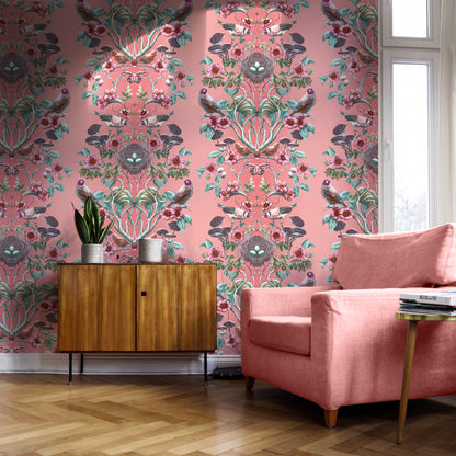 Wild Hedgerow Super Wide Wallpaper in Pink Waxcap